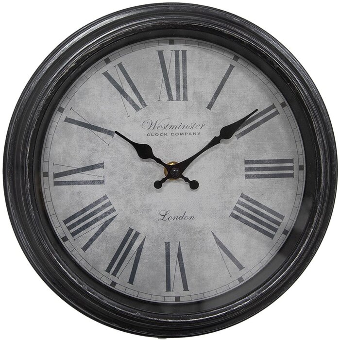 Clock de perete Clayre & Eef 6KL0804, negru gri, Ø25x4cm, cu baterie AA