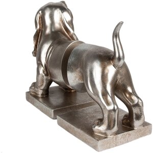 Clayre & Eef 6PR3861 Buchstütze 2er Set Hund Silberfarbig 36x12x19 cm