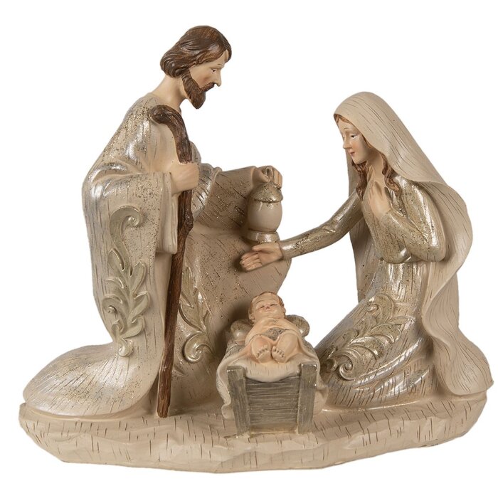 Clayre & Eef 6PR3930 Weihnachtsdeko Standbild Weihnachtsgruppe Beige 27x13x23 cm