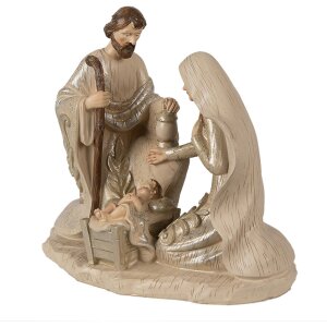 Clayre & Eef 6PR3930 Weihnachtsdeko Standbild Weihnachtsgruppe Beige 27x13x23 cm