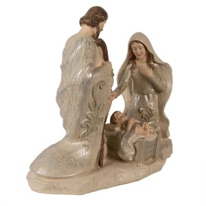 Clayre & Eef 6PR3930 Weihnachtsdeko Standbild Weihnachtsgruppe Beige 27x13x23 cm