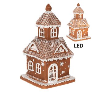 Clayre & Eef 6PR3983 Casa cu LED Maro 14x14x25 cm