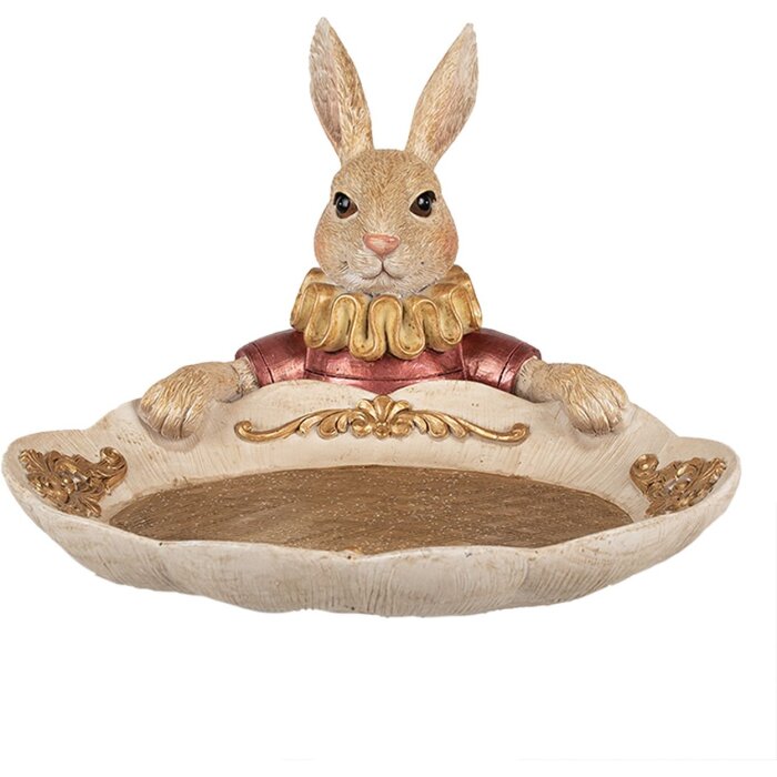 Clayre & Eef 6PR4923 Dekoration Kaninchen mit Schale Goldfarbig Beige 22x21x15 cm