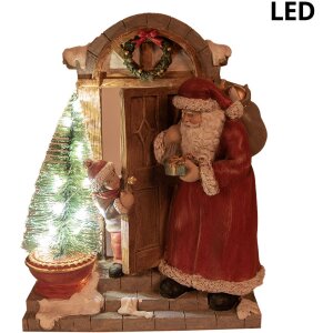 Clayre & Eef 6PR4945 Weihnachtsdeko Weihnachtsmann LED Rot Braun 18x8x22 cm