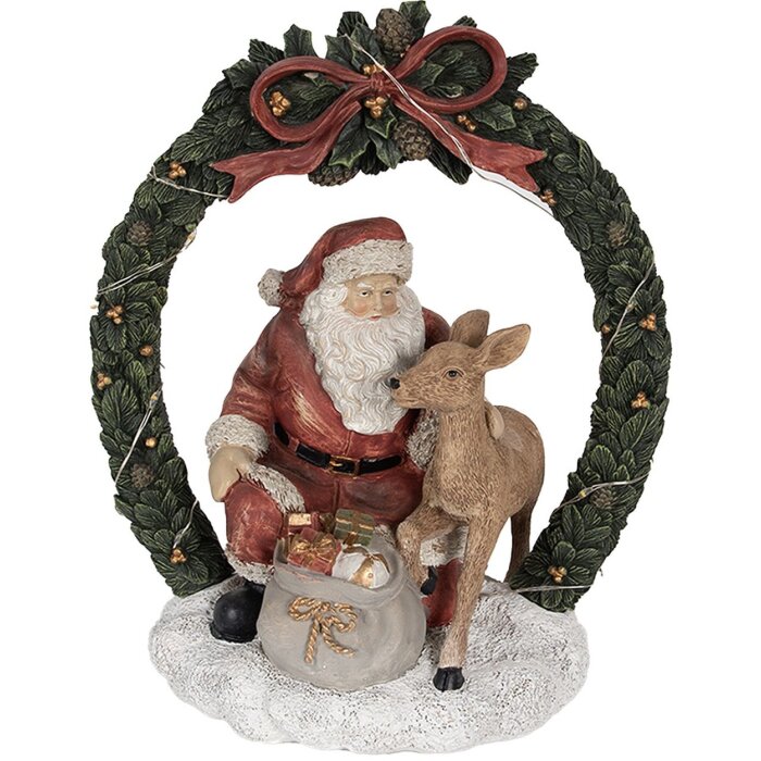 Clayre & Eef 6PR4959 Weihnachtsdeko Standbild Weihnachtsmann mit LED Rot Grün 19x12x23 cm
