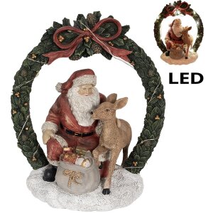 Clayre & Eef 6PR4959 Weihnachtsdeko Standbild Weihnachtsmann mit LED Rot Grün 19x12x23 cm