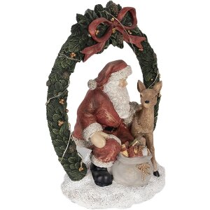Clayre & Eef 6PR4959 Weihnachtsdeko Standbild Weihnachtsmann mit LED Rot Grün 19x12x23 cm