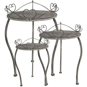 Clayre & Eef Pflanztisch-Set 3er Set Herzdekor Landhausstil Grau Eisen
