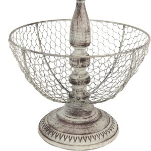 Etagere bej antic cu 3 niveluri, diam. 30x44 cm, fier + ceramică, pentru torturi și gustări