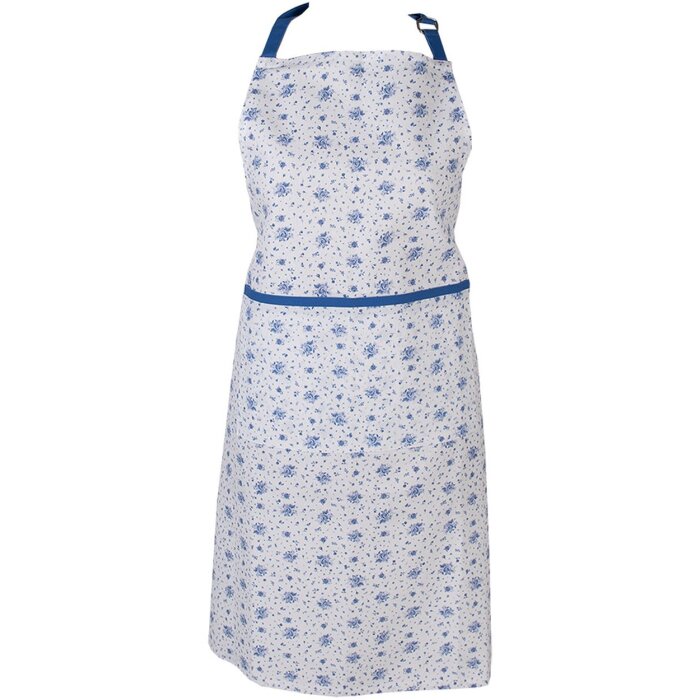 Clayre & Eef BRB41 Kochschürze Beige Blau 70x85 cm Baumwolle Blumenmuster