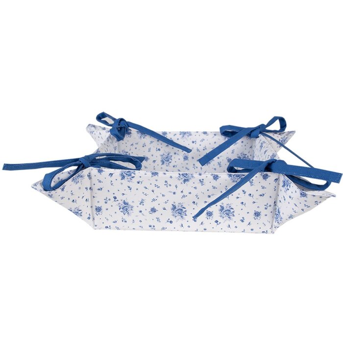Clayre & Eef BRB47 Coș de pâine Bej Albastru 35x35x8 cm Bumbac Model floral