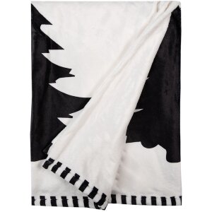 Plaid Clayre & Eef alb-negru 130x170 cm, motiv Crăciun „Merry Christmas”