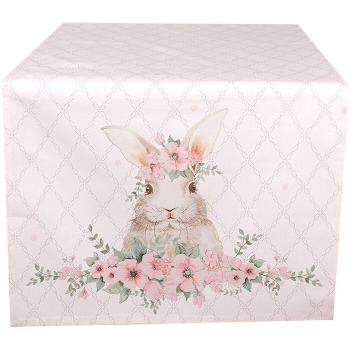 Tăvâră roz Clayre & Eef 50x140 cm, iepuri, bumbac