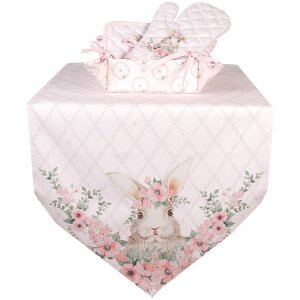 Clayre & Eef FEB65-1 Tischläufer Rosa 50x160 cm Baumwolle Hasenmotiv