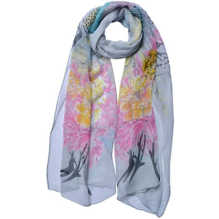 Șal pentru dame Juleeze JZSC0724G, model floral gri roz, 50x160 cm