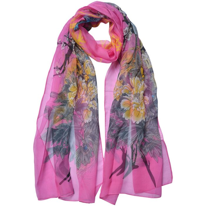 Scarfă femei Juleeze JZSC0724P, model floral roz, 50x160 cm