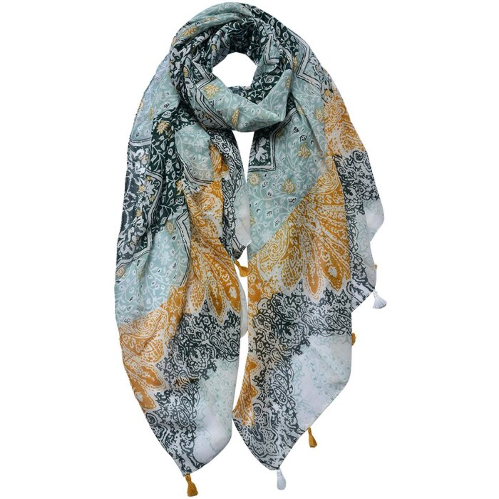 Șal colorat pentru femei Juleeze JZSC0728, 90x180 cm, albastru și galben