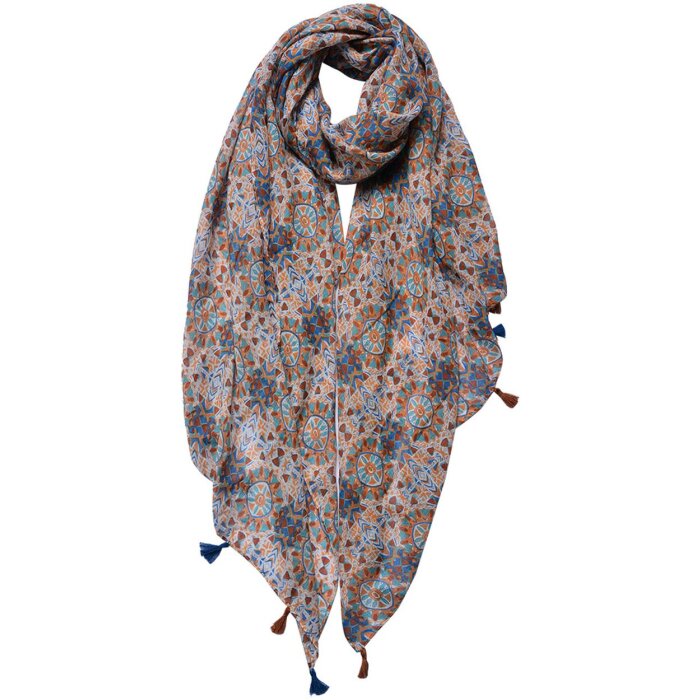 Șal femei Juleeze JZSC0731 cu imprimeu, portocaliu și albastru, 90x180 cm