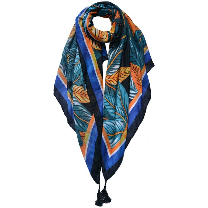 Juleeze JZSC0740 Schal Damen Muster Orange, Grün, Blau 90x180 cm