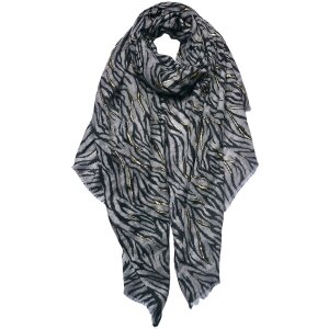 Juleeze JZSC0745G Schal Damen Muster Grau Schwarz 90x180 cm