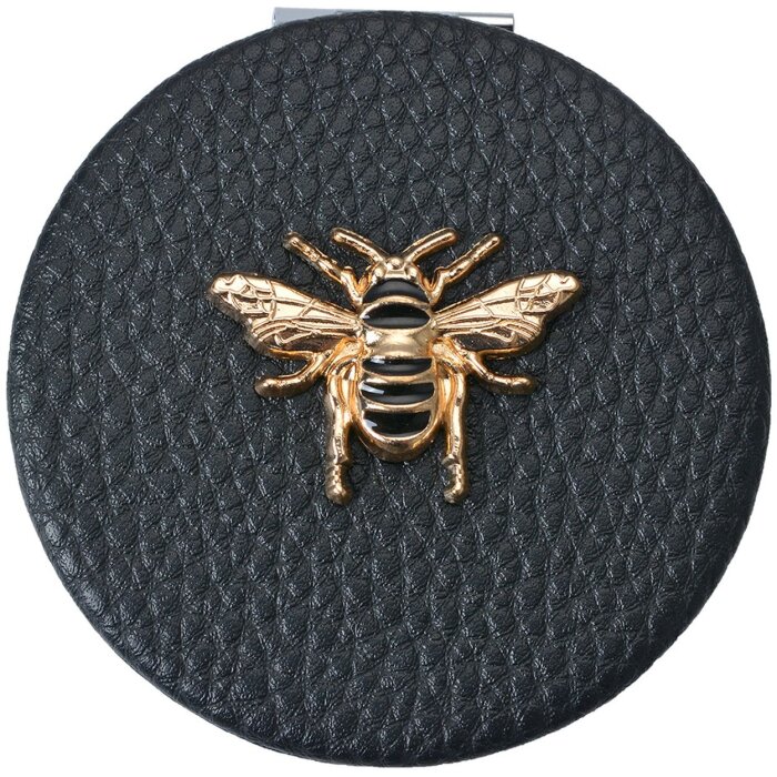 Oglindă de mână Juleeze neagră Ø 6 cm, cu aplicare de albine