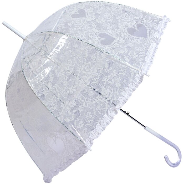 Umbrelă pentru adulți Juleeze JZUM0063, albă 60 cm, cu motive de inimă și dantelă