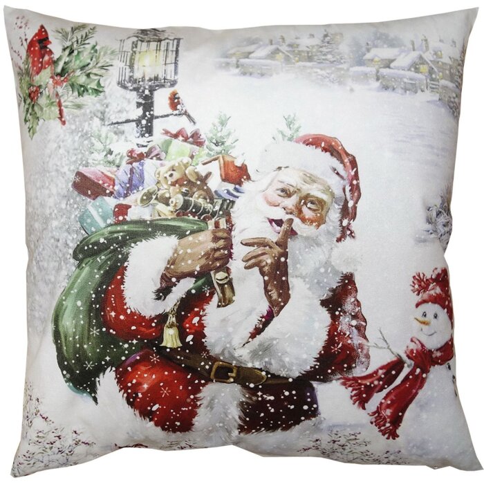 Clayre & Eef KT021.319 Kissenhülle Weiß Rot 45x45 cm Weihnachtsmann