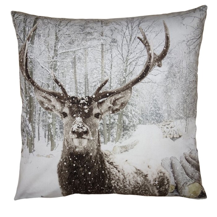 Clayre & Eef KT021.333 Husă de pernă cu motiv de căprioară albă 45x45 cm