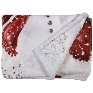 Plaid Clayre & Eef KT060.141, alb-roșu, 130x170 cm, stil landhaus, sărbători de iarnă