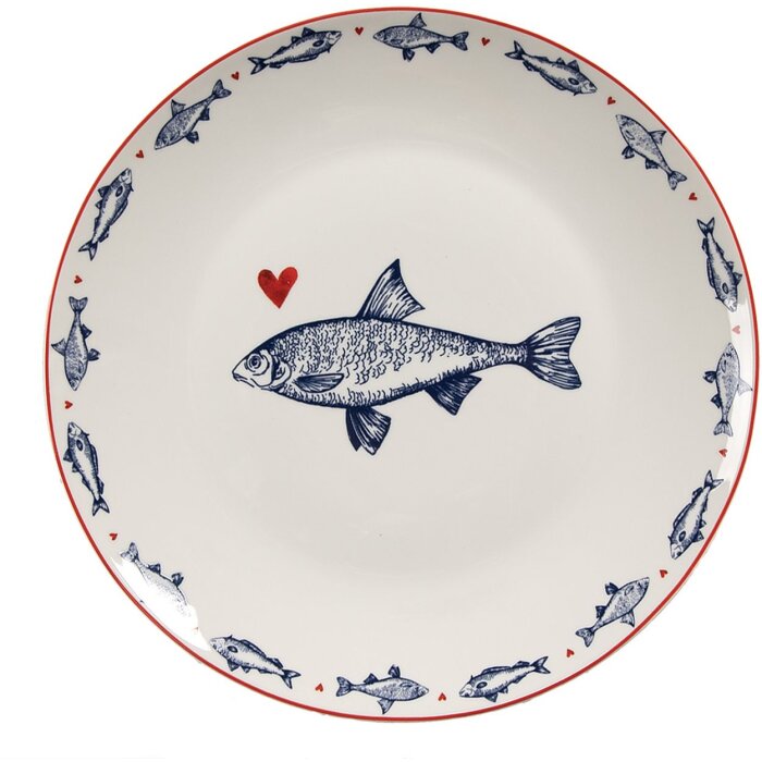 Clayre & Eef Essteller SSFDP Weiß Blau Fischmotiv Ø 20x2 cm Porzellan