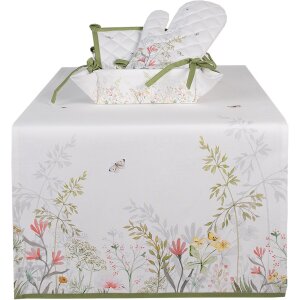 Clayre & Eef WFF64 Ruletă de masă alb verde 50x140 cm Bumbac Botanical Design