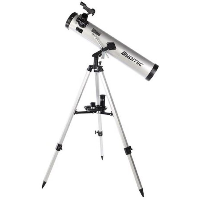 Telescop reflector Byomic 76-700, argintiu, cu valiză