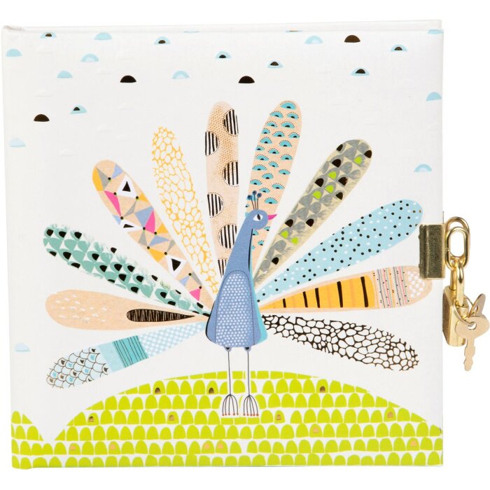 Agendă Goldbuch Pavo – cu imprimeu artistic și relief aurit, 96 pagini albă, mecanism de închidere, 16,5 x 16,5 cm