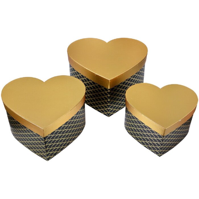 Clayre & Eef 65459 Aufbewahrungsboxen Herz 3 Stück Gold 27x24x15 cm