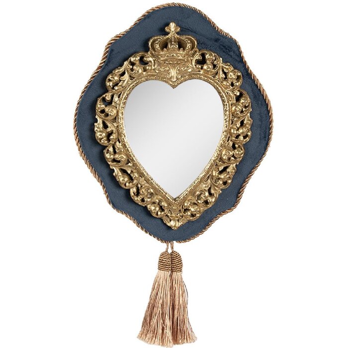 Sprijin perete în formă de inimă Clayre & Eef, albastru cu detalii aurii, 19x3x22 cm