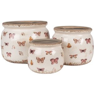 Vază de flori Clayre & Eef Ø 16x13 cm Beige Rosa