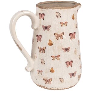 Crug decorativ Clayre & Eef, design vintage cu fluture, bej roz 21x15x23 cm