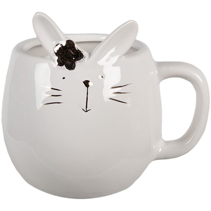 Cană albă cu motiv de iepure 13x10x11 cm – Clayre & Eef
