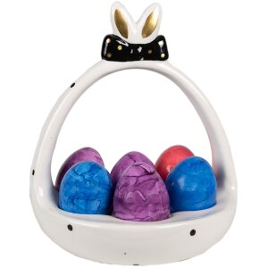 Clayre & Eef 6CE1695 Eierplatte Ø 16x19 cm Weiß Schwarz Krone Modern