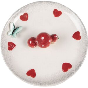 Clayre & Eef 6CE1701 Servierschale Weiß Rot Ø 21x6 cm Pilze Blumen Landhaus