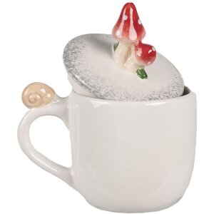 Clayre & Eef 6CE1702 Becher 14x10x9 cm Weiß Rot 400 ml