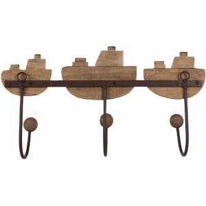 Garderobă de perete Clayre & Eef alb-brun 38x10x20 cm, stil landhaus, design marin