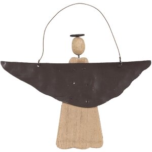 Engel de decor din lemn și fier, nuanță maro, stil casă de țară