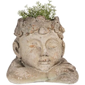 Vază de flori cu formă de cap, gri-bănuț, Clayre & Eef