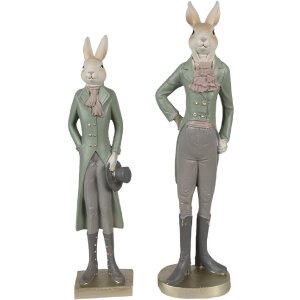 Clayre & Eef 6PR4009 Deko-Kaninchen Beige Grün 5x4x20 cm