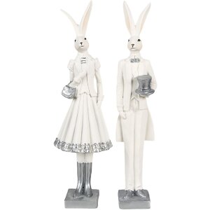 Clayre & Eef 6PR4037 Deko-Kaninchen Weiß 10x9x32 cm Polyresin Modern