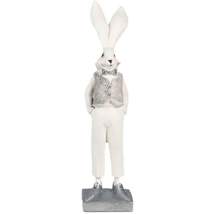 Clayre & Eef 6PR4047 Deko Kaninchen Weiß Silber 9x13x36 cm