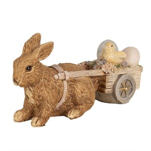 Clayre & Eef 6PR5005 Deko Kaninchen mit Wagen Braun...