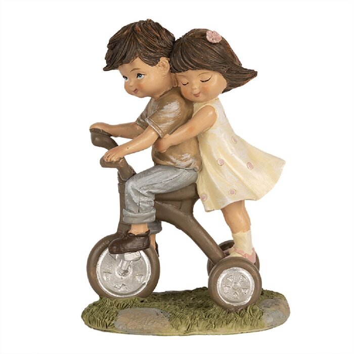 Figurină decorativă copii pe bicicletă, maro, 10x6x14 cm – Clayre & Eef