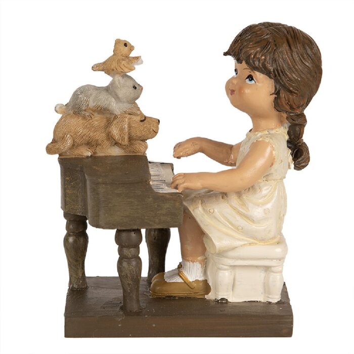Figură decorativă copil cu pian Clayre & Eef, maro, 10x6x10 cm